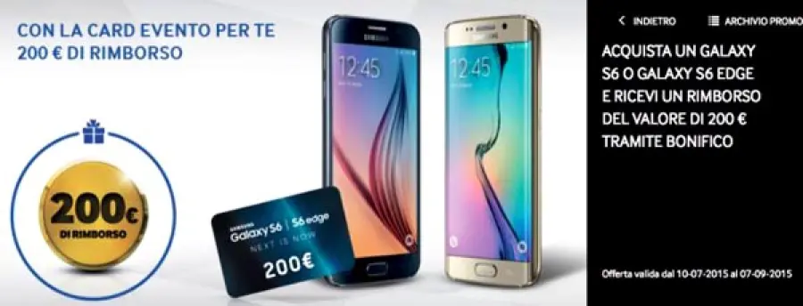 Samsung offre rimborso di 200 euro per acquisto del Samsung Galaxy S6