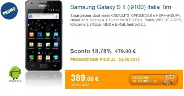 Samsung Galaxy S2, offerta a 359 euro su eBay Samsung Galaxy S2