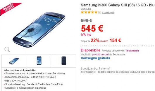 samsung galaxy s3 Samsung Galaxy S3 prezzo